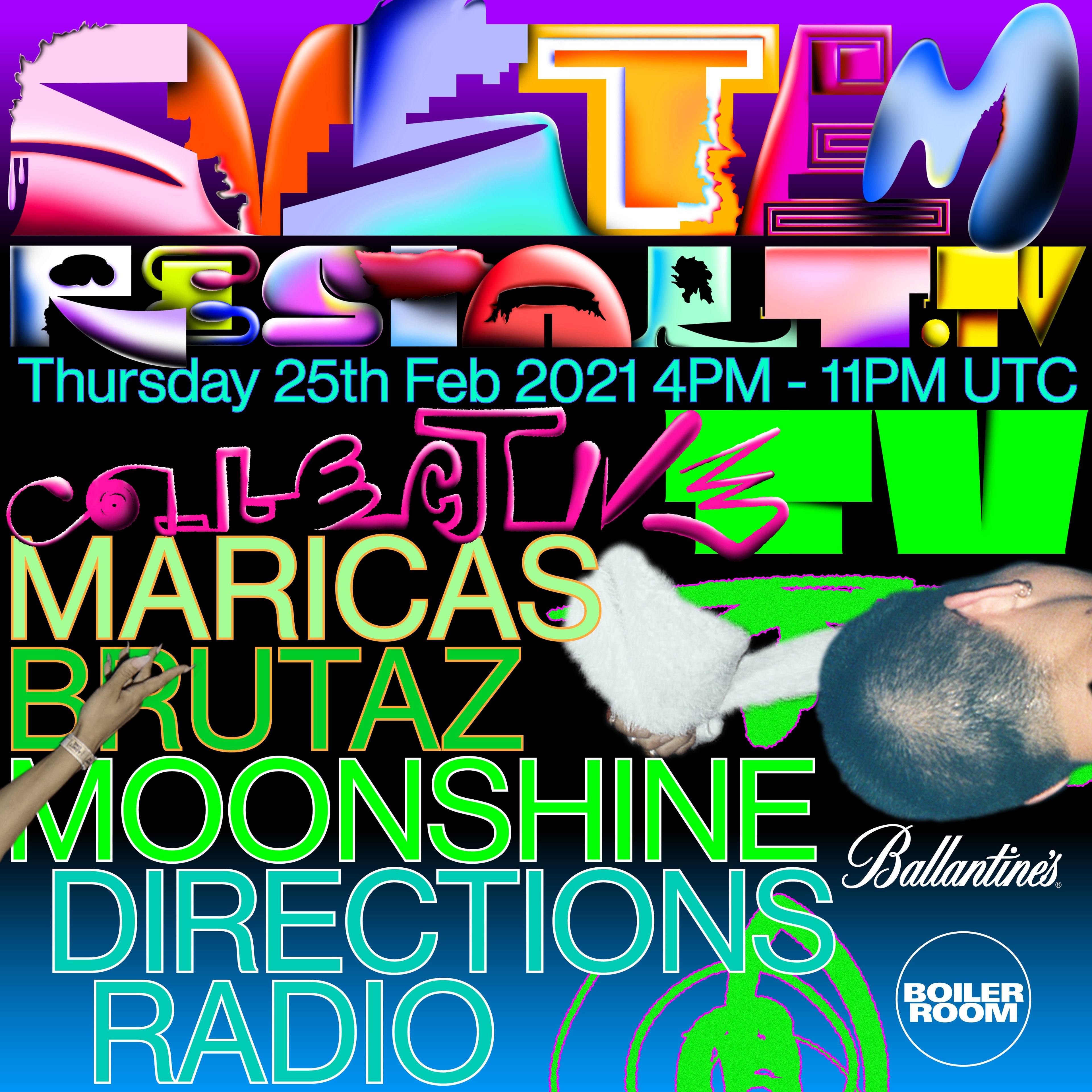 Flyer for event Collective TV: Moonshine, Maricas, Directions Radio, Brutaz.